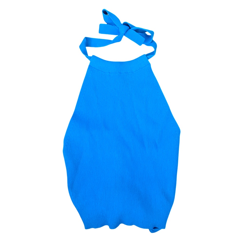 Zara Vibrant Blue Cropped Halter Top with Tie Up Back Size Small
